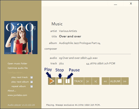 Junilabs Audio player user interface